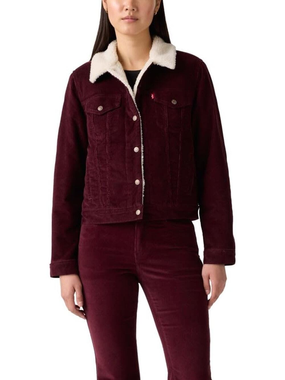 NWT Levi's Strauss & Co. Corduroy Sherpa-Lined Trucker Jacket Burgundy Women's M